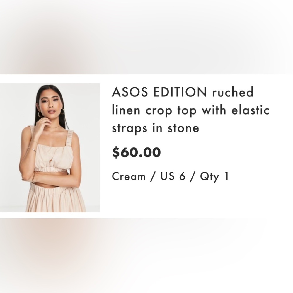 NWT ASOS Linen Ruched Sleeveless Crop Top